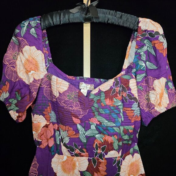NWT Band Of The Free Aimee Purple Floral Puff Sleeve Mini Dress M & L - Picture 3 of 13